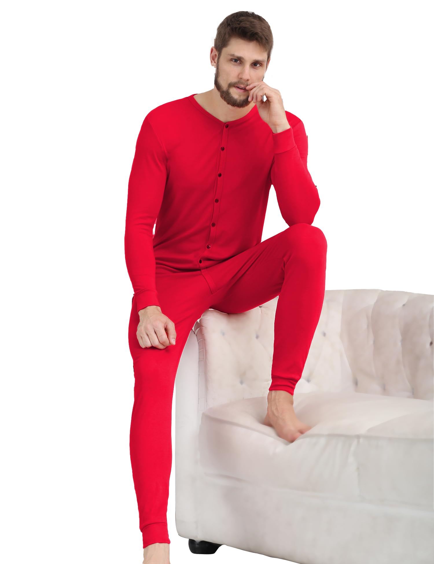 COLORFULLEAF Herren Men's Cotton Thermal Underwear Thermounterwäsche aus Baumwolle