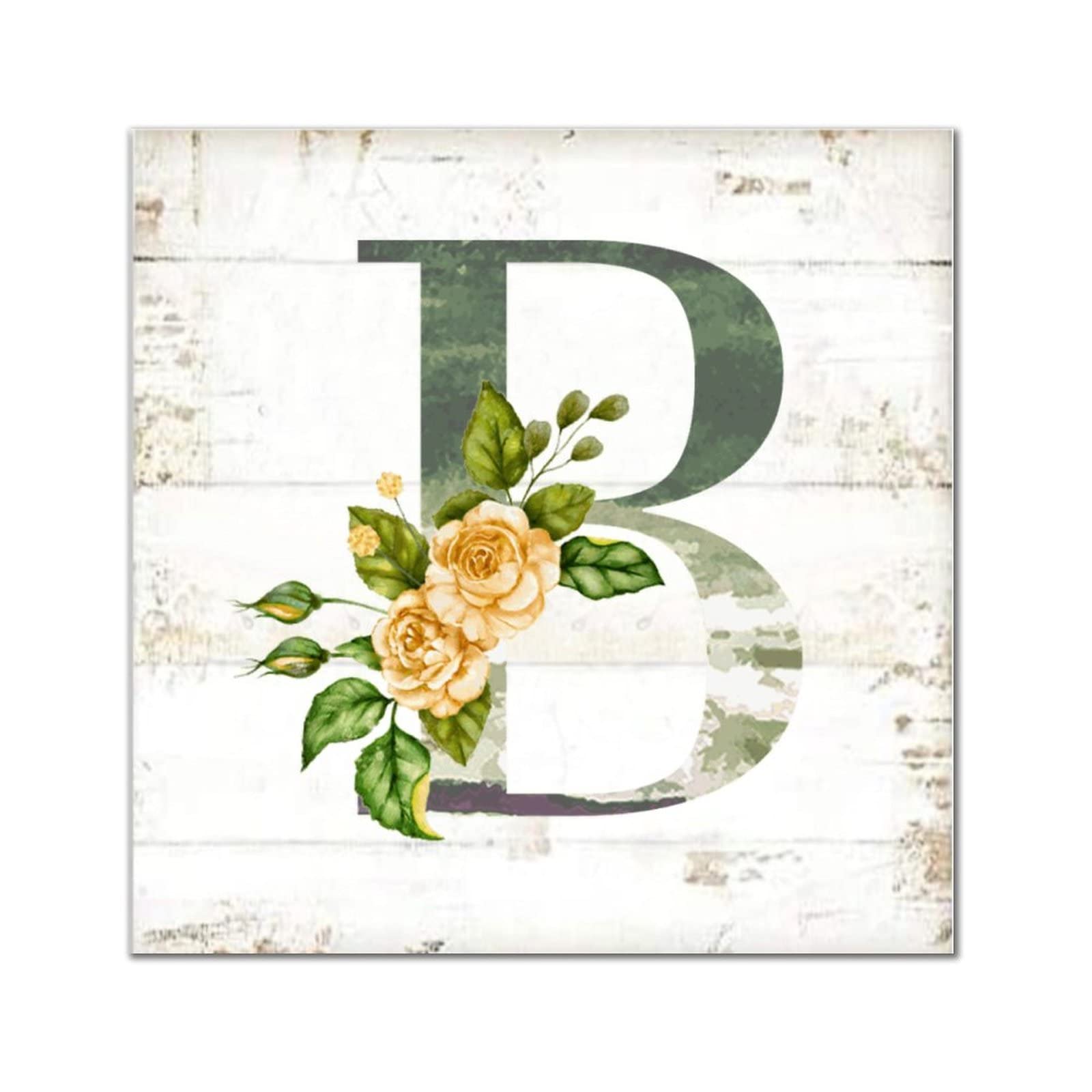 Lettre B en bois pour habiller un mur vide décoration rétro verte tournesol pivoine