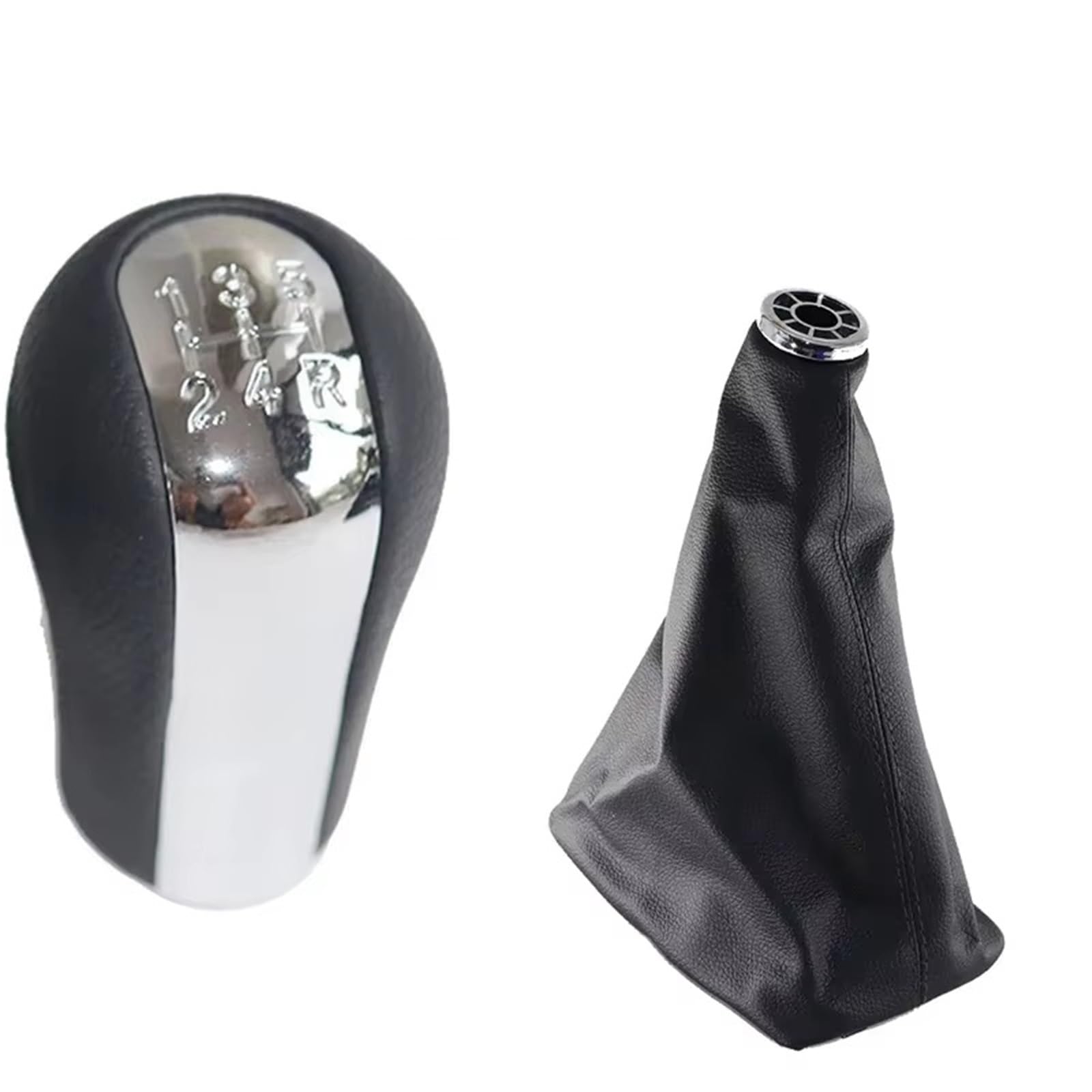 Cpddngzmkk 5 Speed Set Gear Shift Knob Lever 5/6 Speed Chrome & Leather Manual Gear Shift Knob Shifter Lever Handle Stick For Corolla Estate (_E12_) (2001-2007)