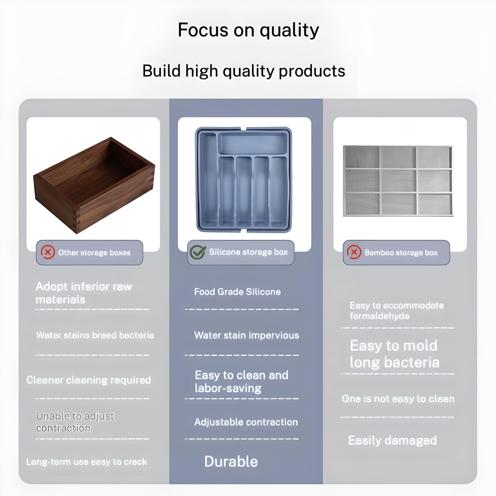 Organiseur de tiroir pour argenterie, porte-ustensiles, organiseur de tiroir de cuisine, en silicone, antidérapant, sans BPA, réglable, extensible, grande capacité de rangement, cuillère,