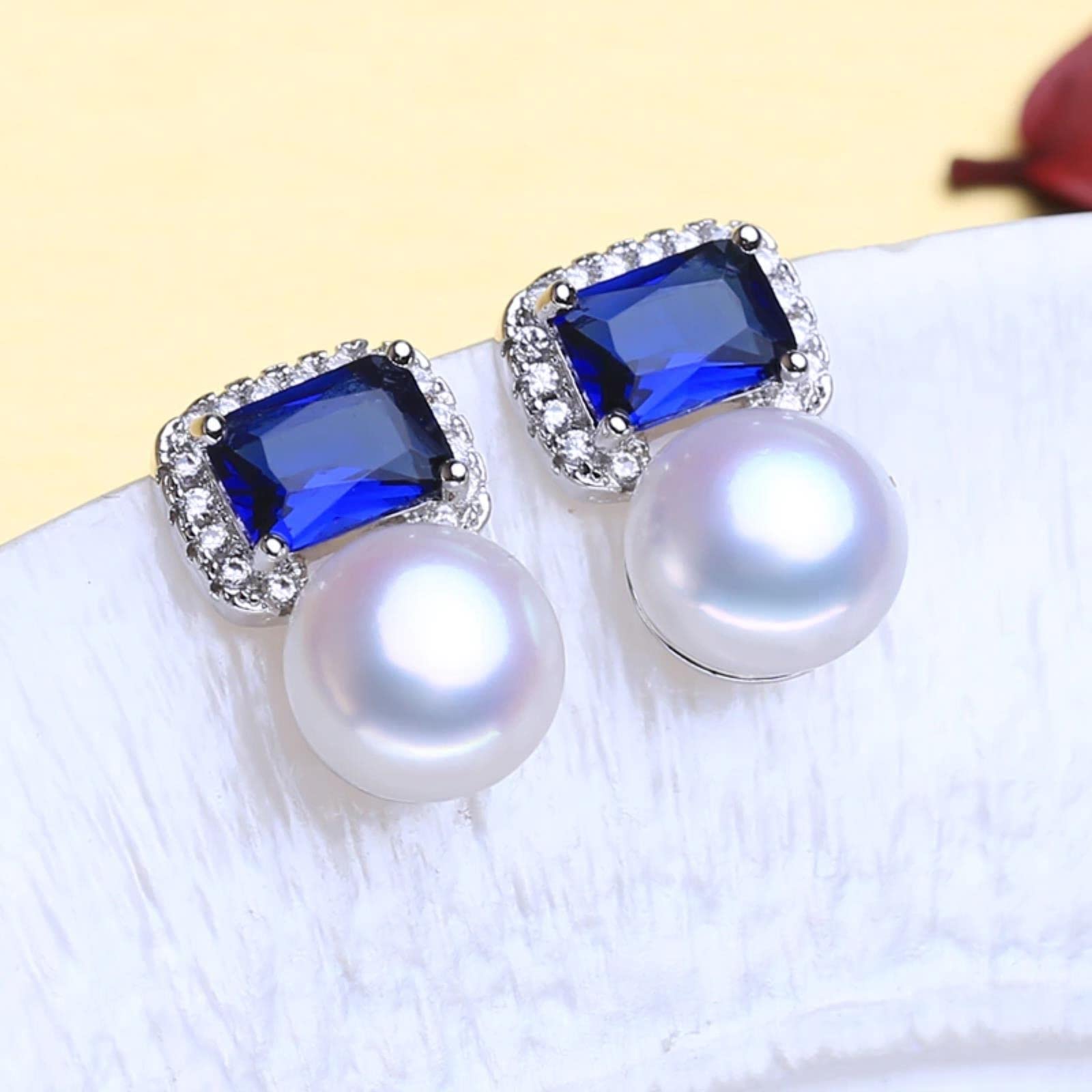 Stopi Women's Image 925 Sterling Silver Natural Freshwater Pearl Earrings Engagement Jewelry Sapphire Bohemian Stud Earrings For