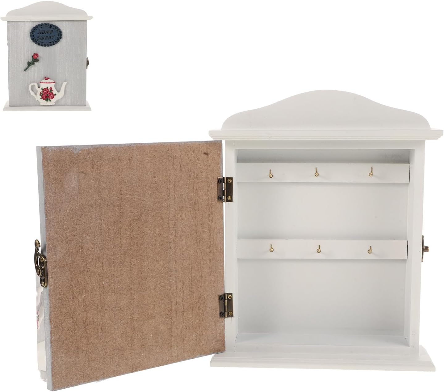 GALPADA Wooden Key Holder Wall Mount with Hooks Vintage Entryway Key Organizer Cabinet for Indoor Living Room Rustic Wood Storage Box and Jewelry