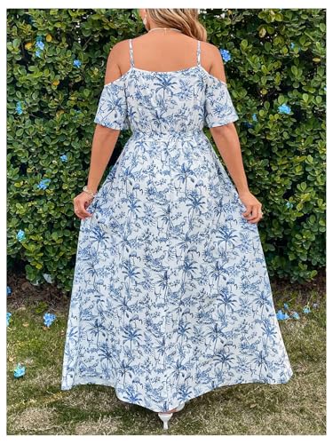 Image of Floerns Women's Plus Size Cold Shoulder Short Sleeve Split Thigh Long Dress