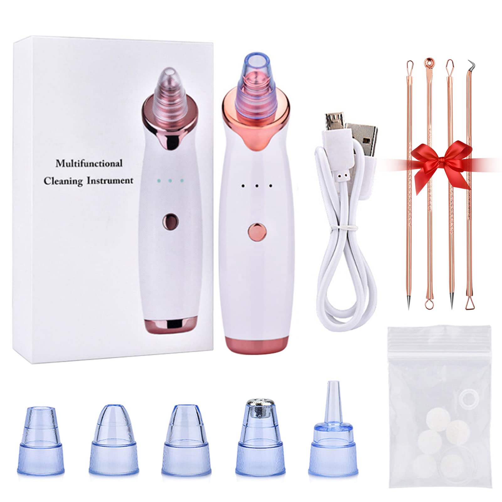 SUNNEEN Blackhead Remover Electric Blackhead Suction Device with 4 in 1 Pimple Zit Comedone Extractor Tool Acne Removal Kit Blackhead Remover Household Face Pore Cleaner Cosmetic Instrument