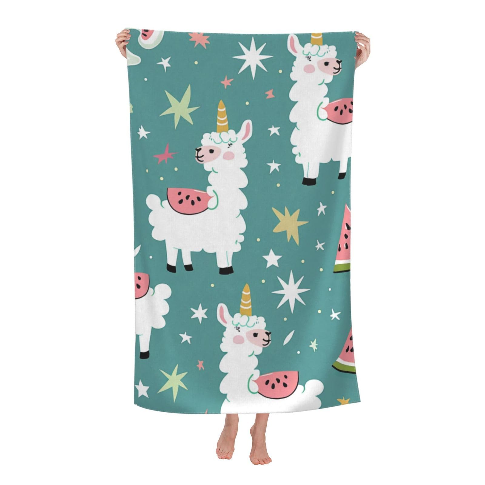 DCEHGEW Cute Llama Printed Microfiber Bath Towels 32x52 Inch, Highly Absorbant Beach Towel Bath Sheets for Bathroom Travel Hotel Spa