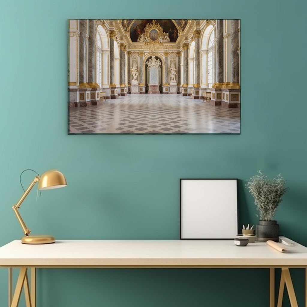 Canvas for Living room. Step into Opulence: A Grand Hallway Where Luxury Meets Elegance, 27 x 18 inch Canvas Wall Art - Photographic Simplicity - Modern Home Decor - 69x46 cm (27x18 inch)