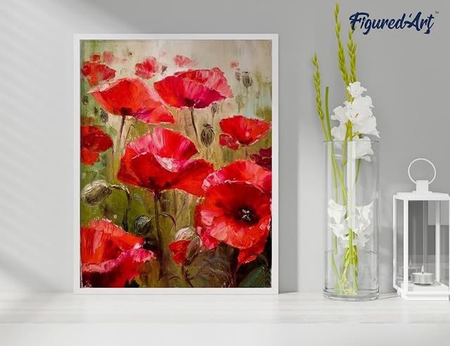 Foto 4 de 8 de Figured'Art Pintar por Numeros Adultos Nueva Flor Roja - Manualidades pintura acrilica Kit Cuadro DIY completo