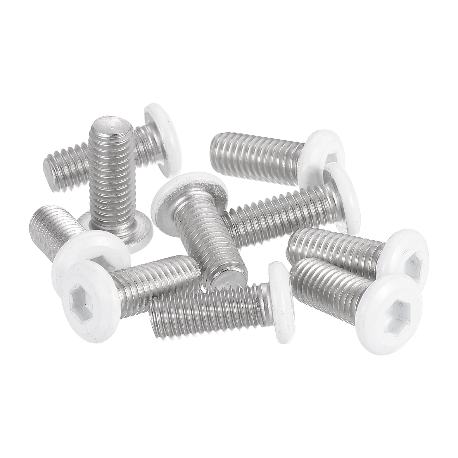 sourcing map 10 Pcs M8-1.25 x 20mm Button Head Hex Socket Head Screws, 304 Stainless Steel Bolts Full Thread Bright Finish Self Tapping Screws for Furniture Electrical Appliances, White