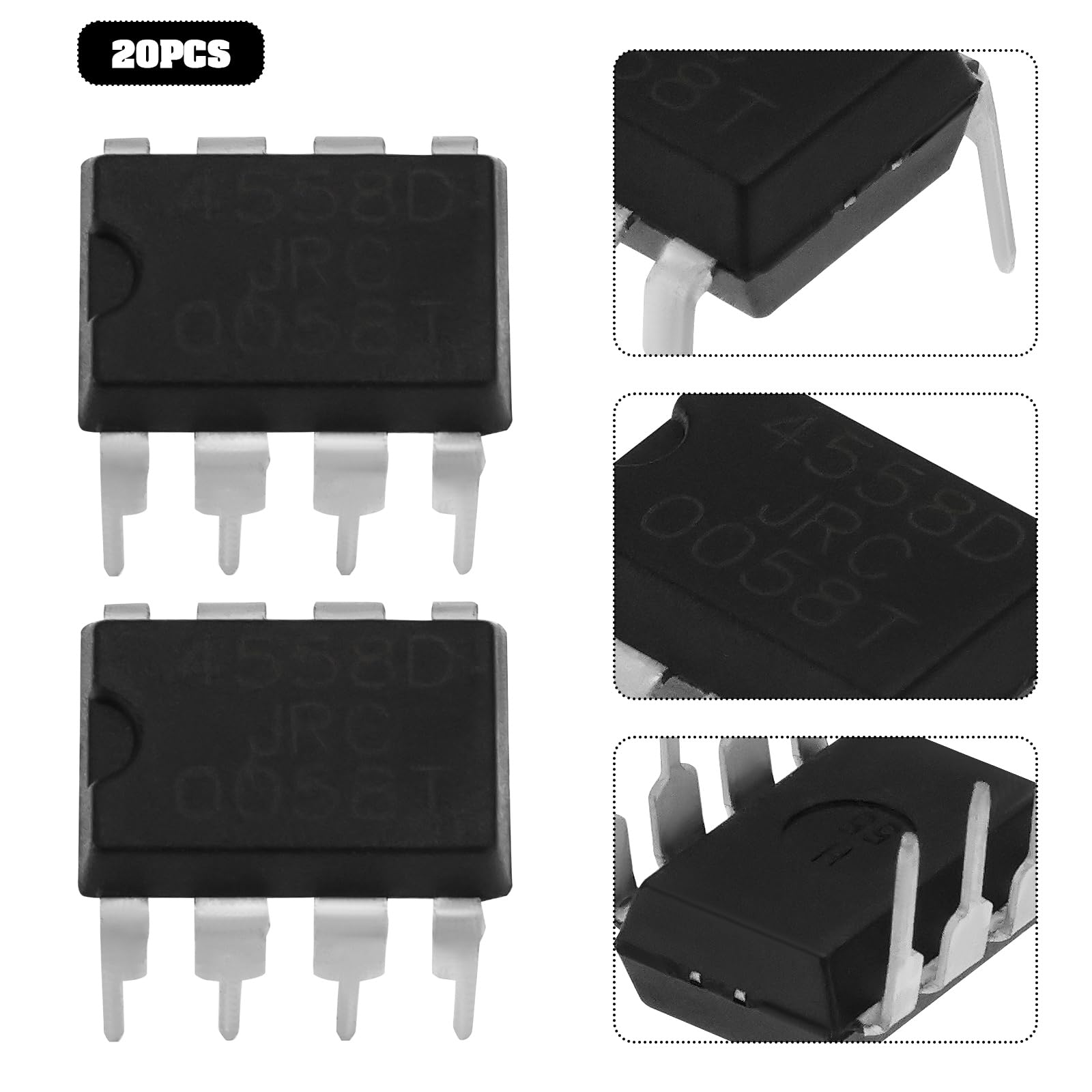 20x Ampli Op JRC4558 DIP8 - Circuit Intégré Bas Bruit Haute Vitesse - Pour Audio Et électronique