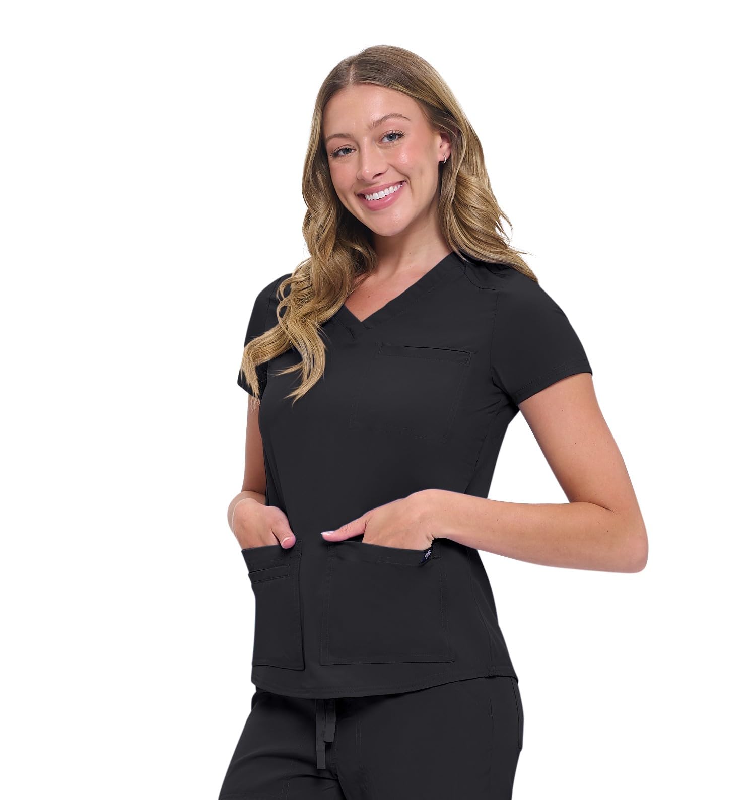 Natural Uniforms Conjunto de ropa quirúrgica para mujer con 11 bolsillos (negro, talla XS)
