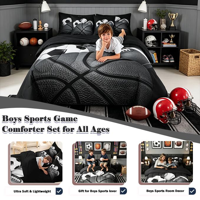 Image of Feelyou Boys Sports Comforter Set Queen Size 7 Pieces