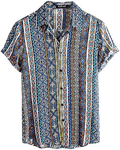 Vatpave Mens Summer Tropical Shirts Short Sleeve Button Down Aloha Hawaiian Shirts X-Large Blue #TOP22