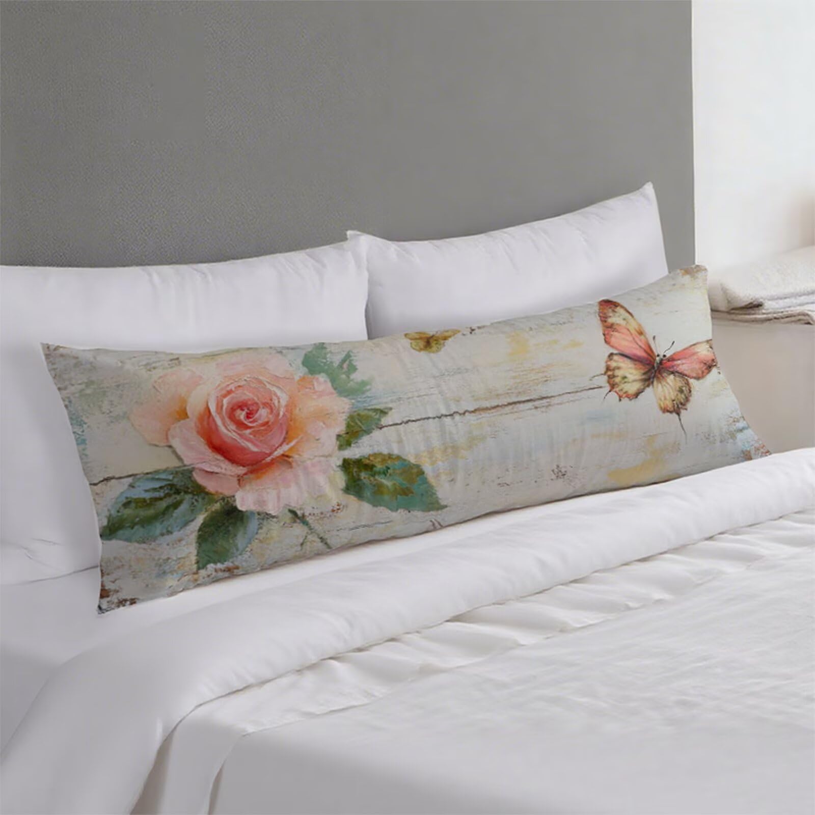 Boczna poduszka do spania, motyl poszewka na poduszkę 180 x 60 cm duża poszewka na poduszkę, miękka lniana dwustronny nadruk różowy body poduszka, zamek błyskawiczny ciążowy poduszki do spania z boku