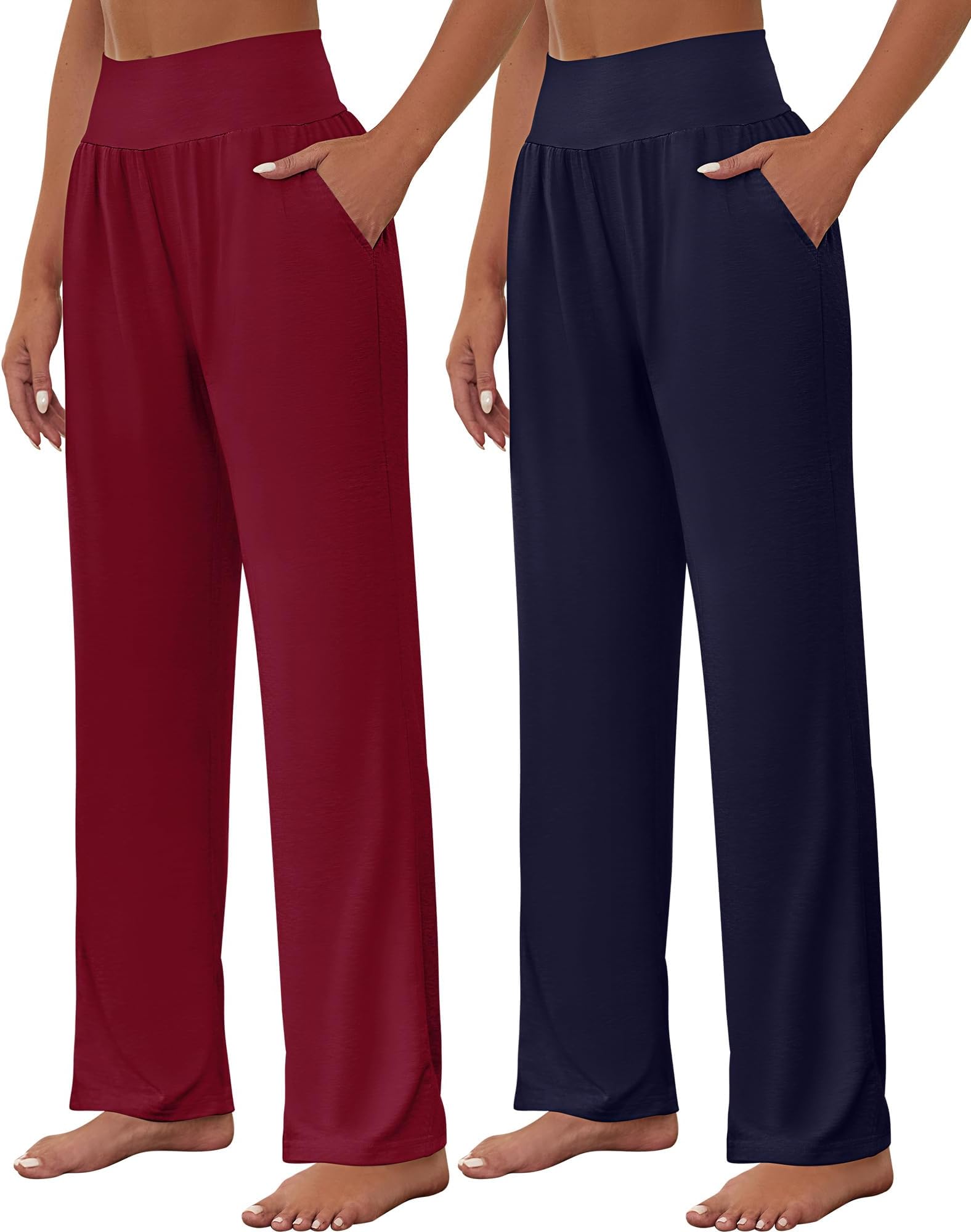 Neer2 Pcs Women's Wide Leg Yoga Sweatpants High Waist Lounge Pants Loose Workout Pant Casual Athletic Pant with Pockets