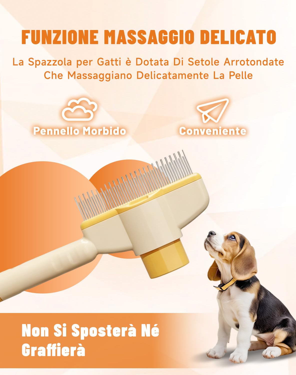 Zivaro Spazzola per Gatti, Spazzola Antipeli per Gatti Zivaro, Effetto Massaggiante, Rimuove I Peli Morti E in Eccesso, Pulizia Con Un Solo Pulsante per Gatti Capelli Lunghi/Corti (Arancia)