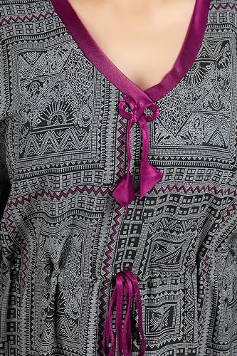 Image of Kaftan Printed Cotton Maxi Dress /Nighty /Nightdress for Ladies /Girls /Women | Free Size