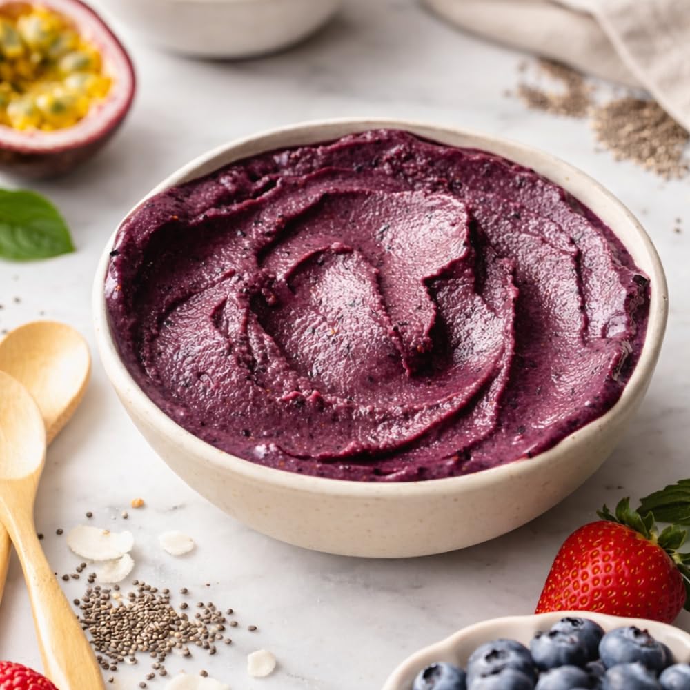 Açai Powder ◕ 100g ◕ 100% Czysty naturalny proszek Açai ◕ Jakość premium - klasa A ◕ Bez dodatków lub barwników ◕ Wegańskie i bezglutenowe ◕ Idealny do napojów, ciast i miski acai