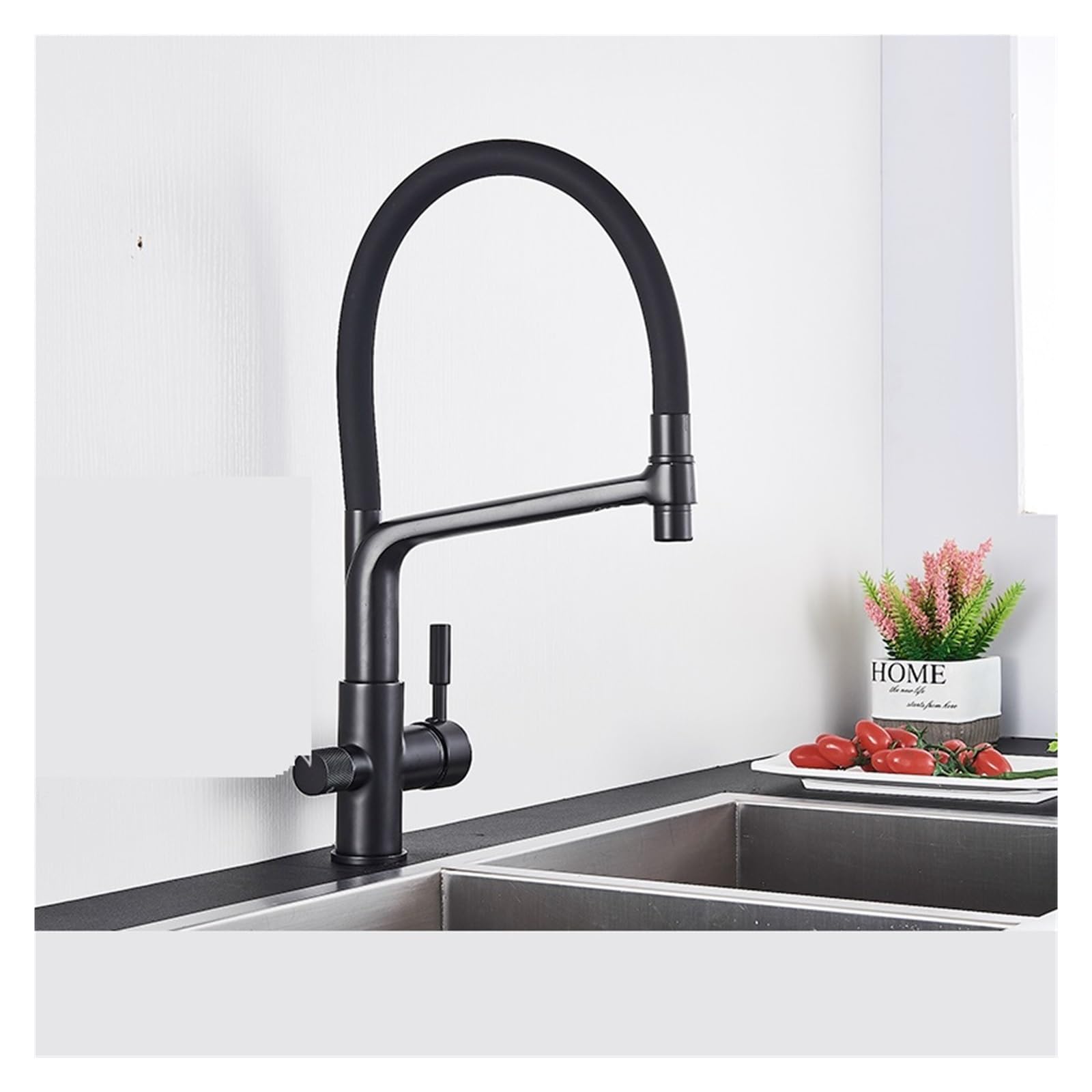 Aycdl Type B Black White Filtered Kitchen Faucets Pull Out 360 Rotation Mixer Tap Pure Water Crane For Kitchen Filtered Water Taps,-Matte Black-A