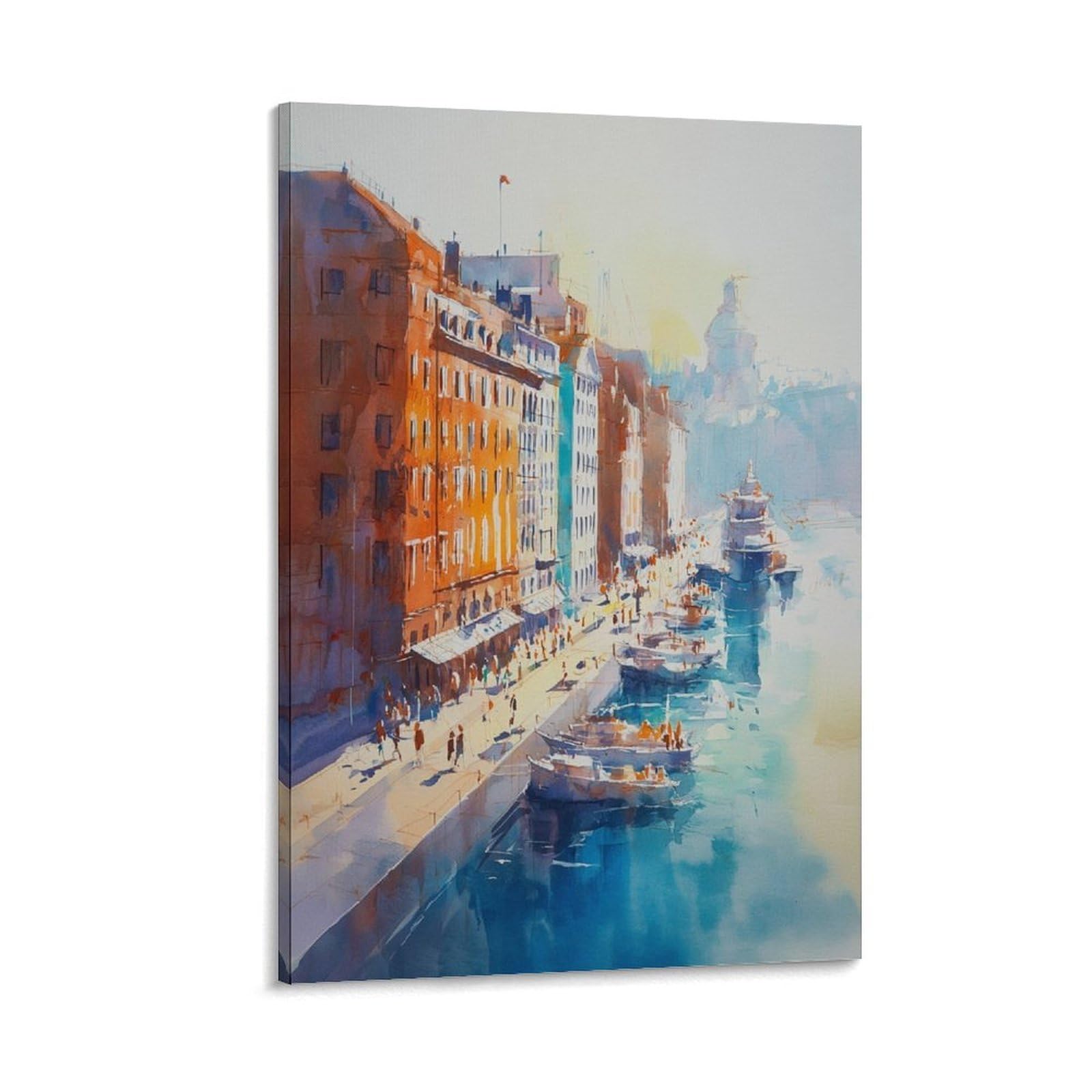 XWYMXZ Boston Skyline Watercolor Print Cityscape Poster 24x36inch(60x90cm) Vintage Watercolor Canvas Art