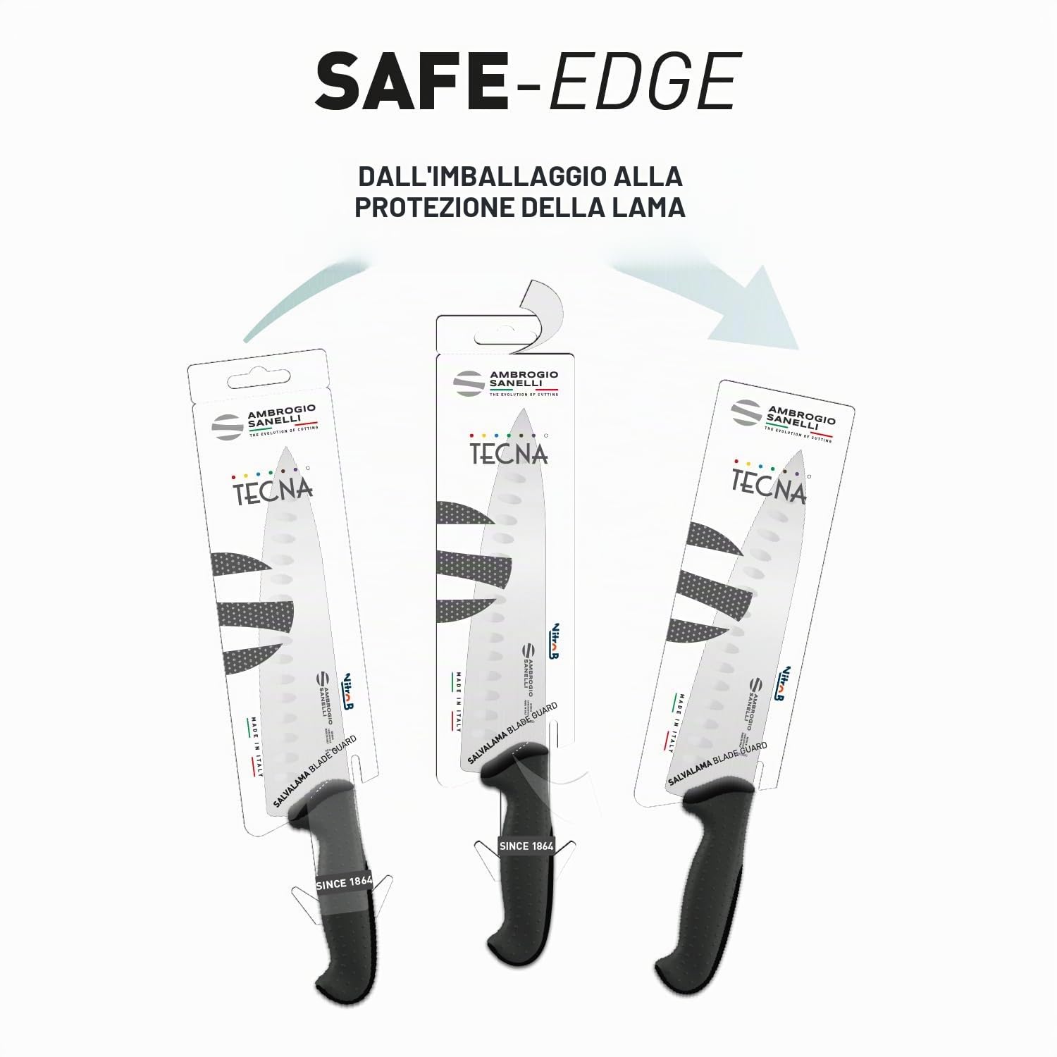 Ambrogio Sanelli, Linea Tecna Trinciante cuoco cm 30 NERO con Lama in Acciaio Inox NitroB e Manico Ergonomico a grip evoluto, Coltello Professionale, Made in Italy