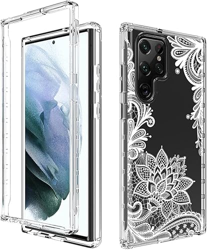 Miniatura 6 de Tothedu Funda para Galaxy S22 Ultra 5G SM-S908U con protector de pantalla de vidrio templado, bonito patrón de mandala transparente, funda