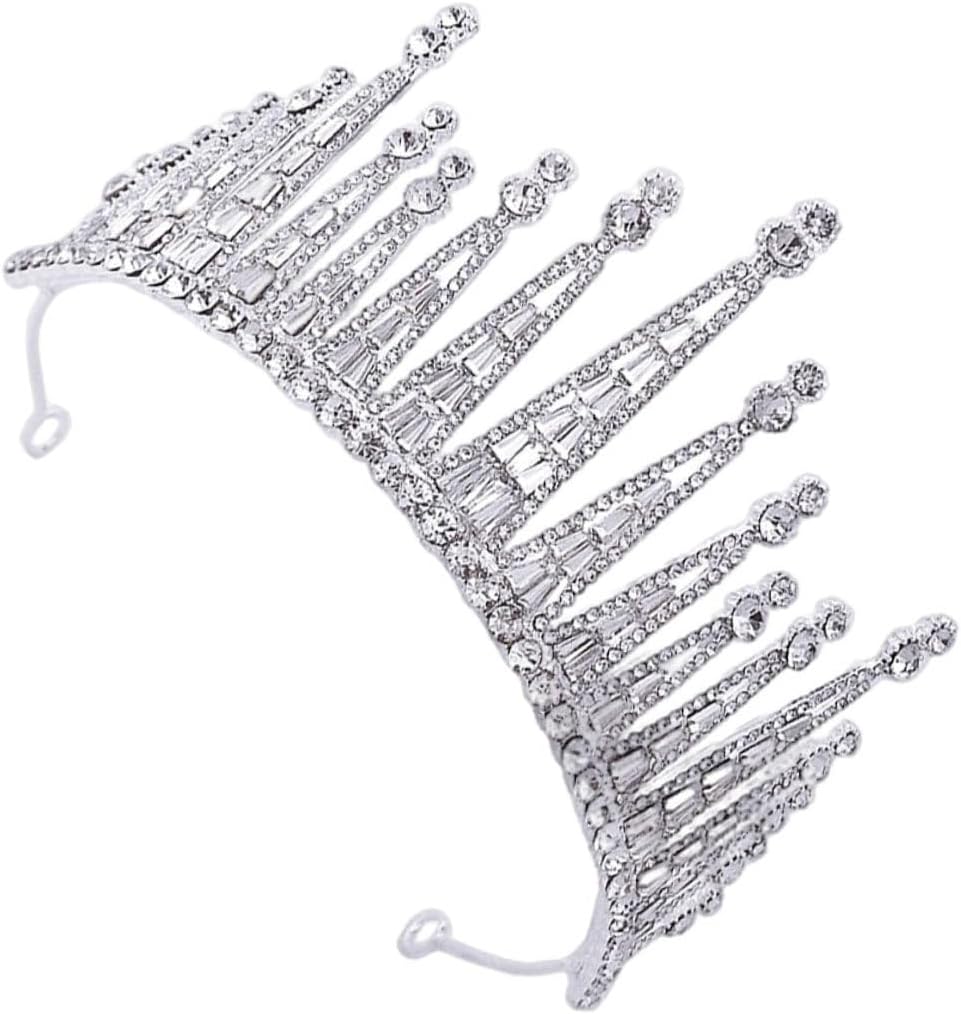 VILLCASE Baroque Style Silver Rhinestone Wedding Crown Headdress, Chic Bridal Tiara Head Ornament for Brides, Luxury Hair Accessory for Wedding and Formal Occasions