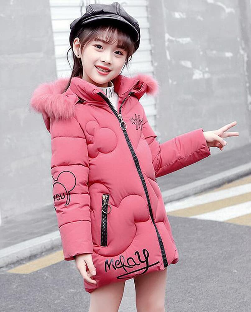 Chaqueta para niña, con capucha, piel sintética, invierno, rosa, negro, 4-13 años