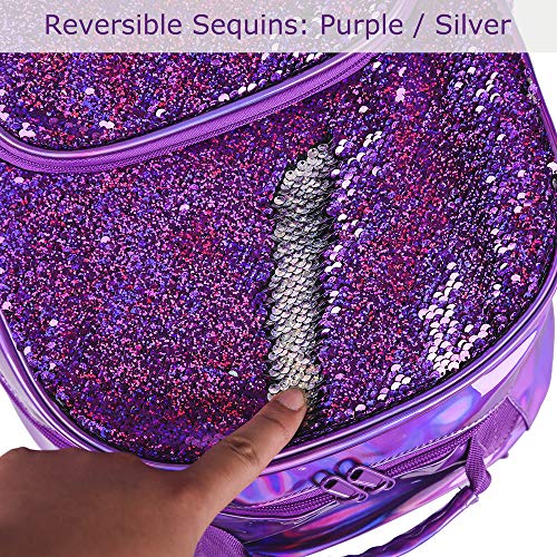 Fermido Sequin School Backpack For Girls Kids Cute Elementary Book Bag Teen Glitter Flip Sparkly Holographic Purple Back Pack One_Size #TOP5