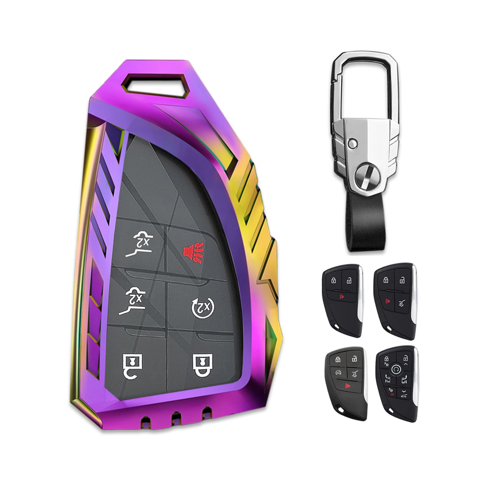 Noreyvis Zinc Alloy Smart Key Fob Case Cover Holder Shell with Keychain Compatible for Chevrolet Suburban Tahoe GMC Yukon 3/4/5/6 Buttons 2021 2022 (