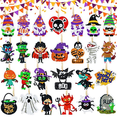 26 Pcs Diamond Painting Keychains Diamond Art Ornaments Key Chain 5D Resin Diy Diamond Painting Key Ring Rhinestone Pendant Ornament For Xmas Halloween Thanksgiving Valentine's Day (Pumpkin Style) #TOP26