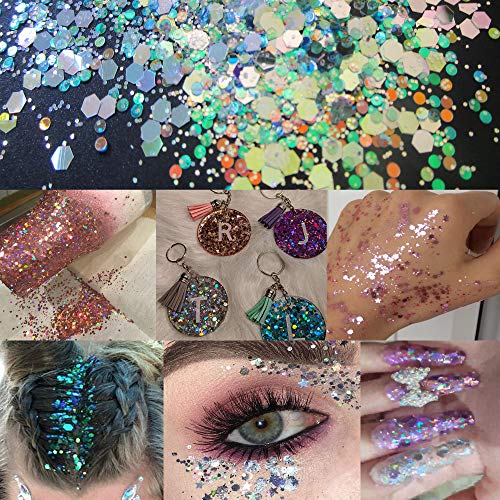 Luckforever 12 Colors Chunky Body Glitters Iridescent White Pink Purple Hexagon Nail Glitters Sequins Flakes Powder For Acrylic Nails Crafts Paints Resin Cosmetics #TOP1
