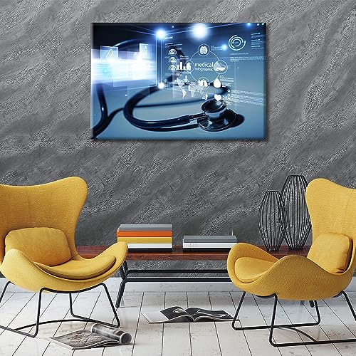 Image of Medical Instrument Wall Art 1 Panels Medical Stethoscope and Infographic Paintings for Wall Decorations Wall Pictures Posters Giclee Wooden Framed Gallery-Wrapped Ready to Hang (16 inch Wx24 H)
