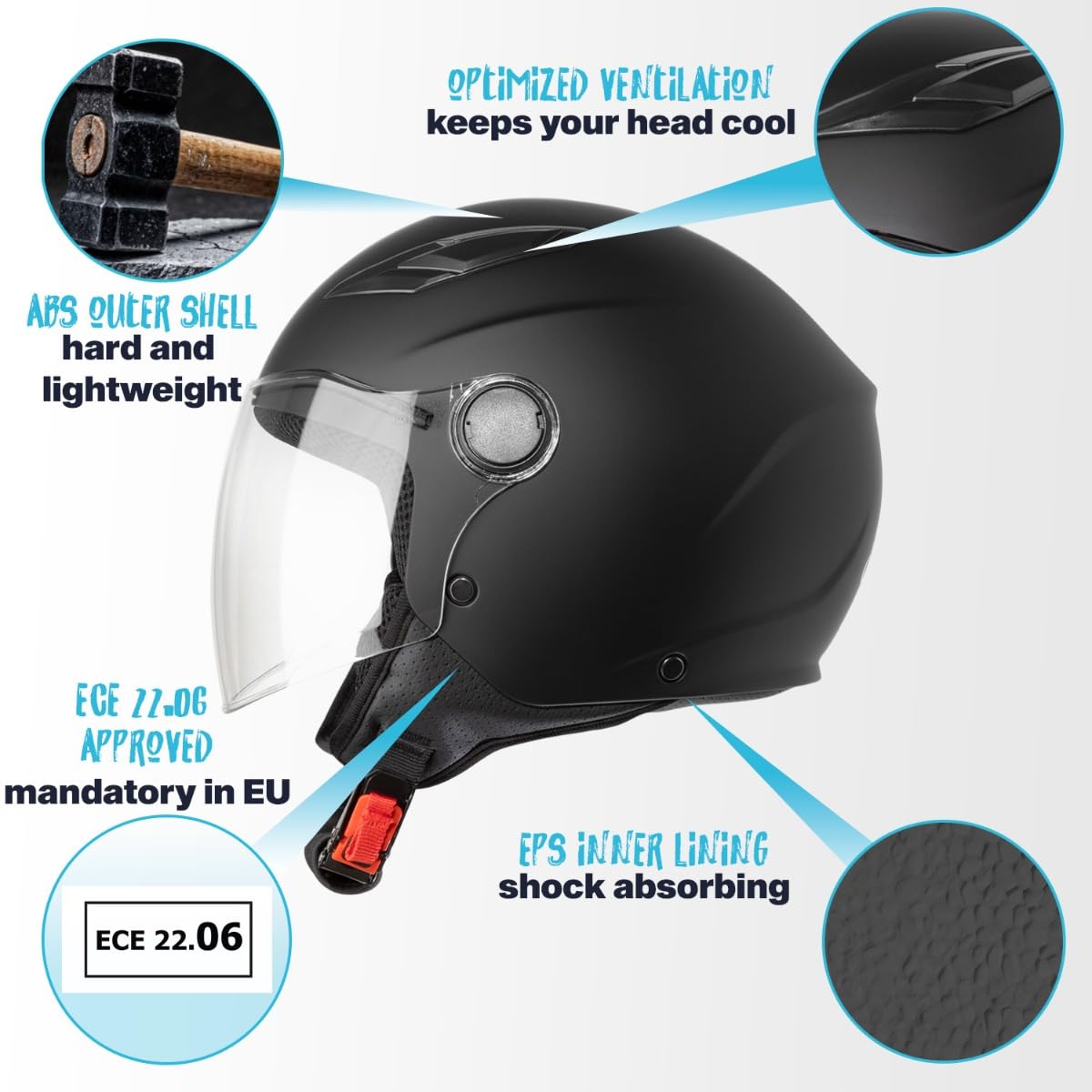 VINZ Magic Motorrad Helm Kinder | Kinder Jethelm in Gr. YS-YXL | Kinderhelm Motorrad, Roller, Mofa & Moped | ECE 22.06 Zertifiziert