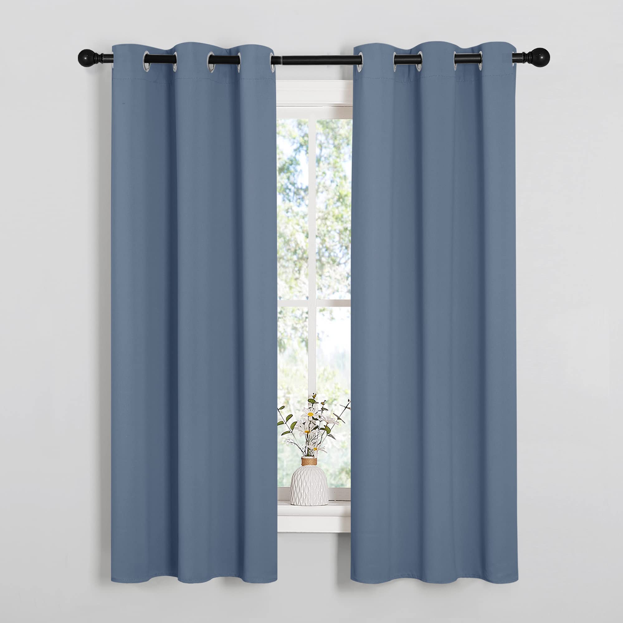 NICETOWN Kitchen Curtains Blackout Curtains &amp; Drapes, Thermal Insulated Grommet Top Window Treatment Panels for Cupboard, Small Window (Stone Blue, 34" Wide x 63" Long, Set of 2)