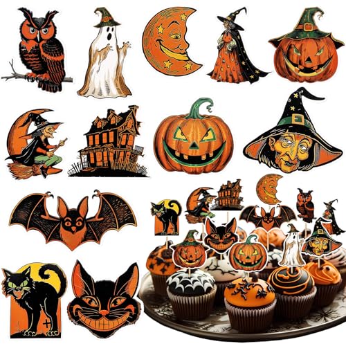 48 Pcs Vintage Halloween Cupcake Toppers Vintage Halloween Decora...