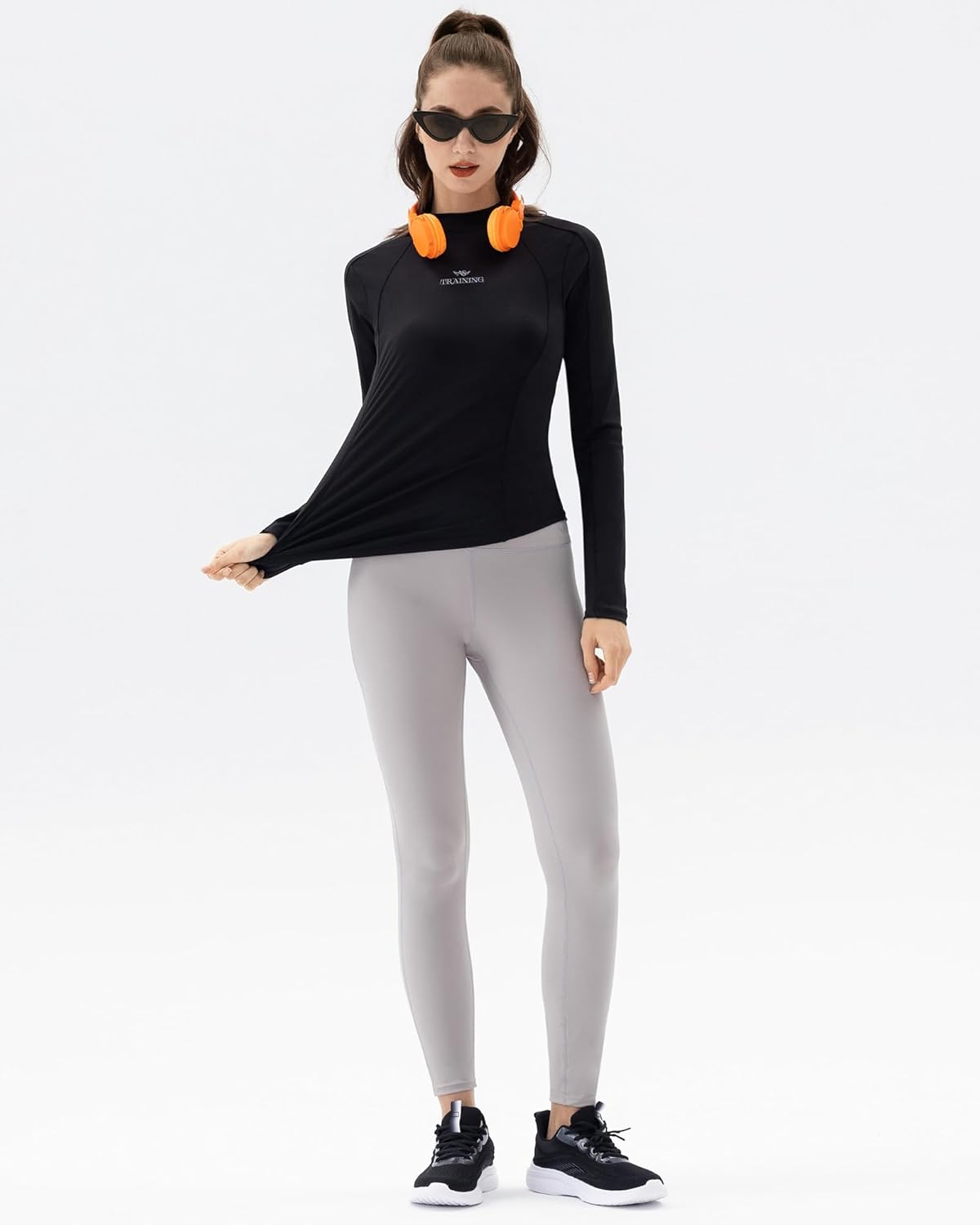 Angel season Women's Long Sleeve Athletic Sun Shirts Rash Guard Stretch Hiking Running Yoga Tops Outdoor, Black Size XL - Image 6