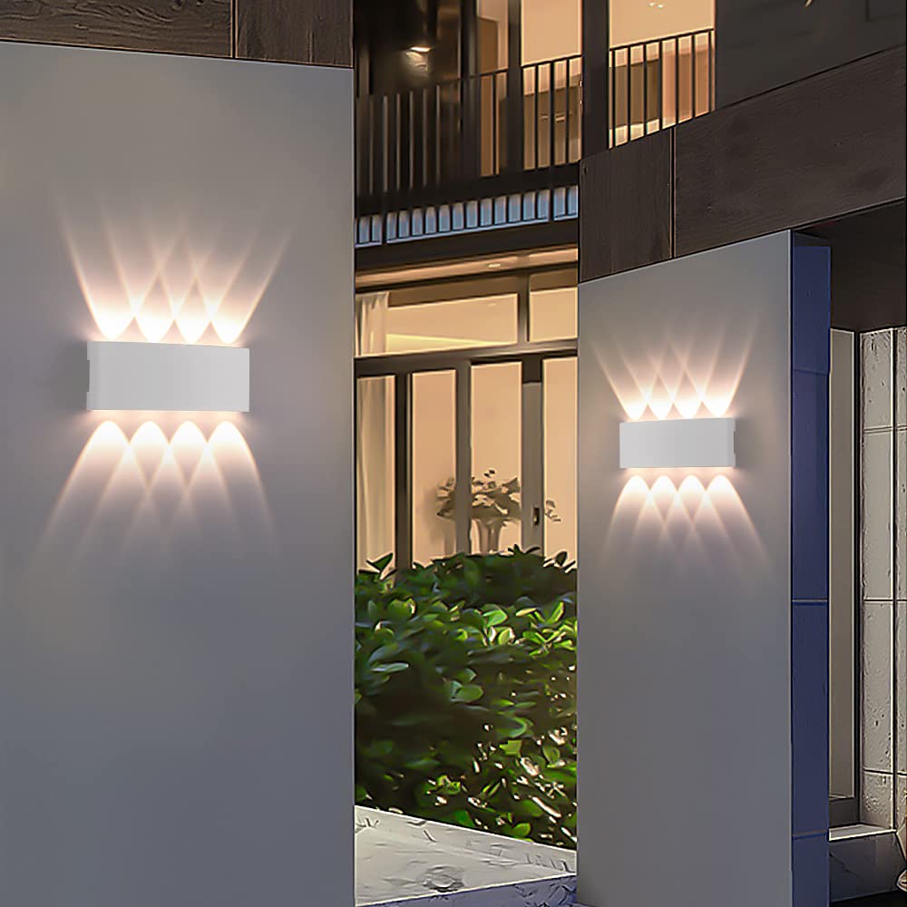 FUPE 2 Pack Lampada da Parete Esterno/Interno LED Applique da Esterni 16W 1600LM Up Down Faretto da Parete IP65 Impermeabile Moderno Lampade Muro Alluminio Bagliore su e giù (Bianco 3000K luce caldo)