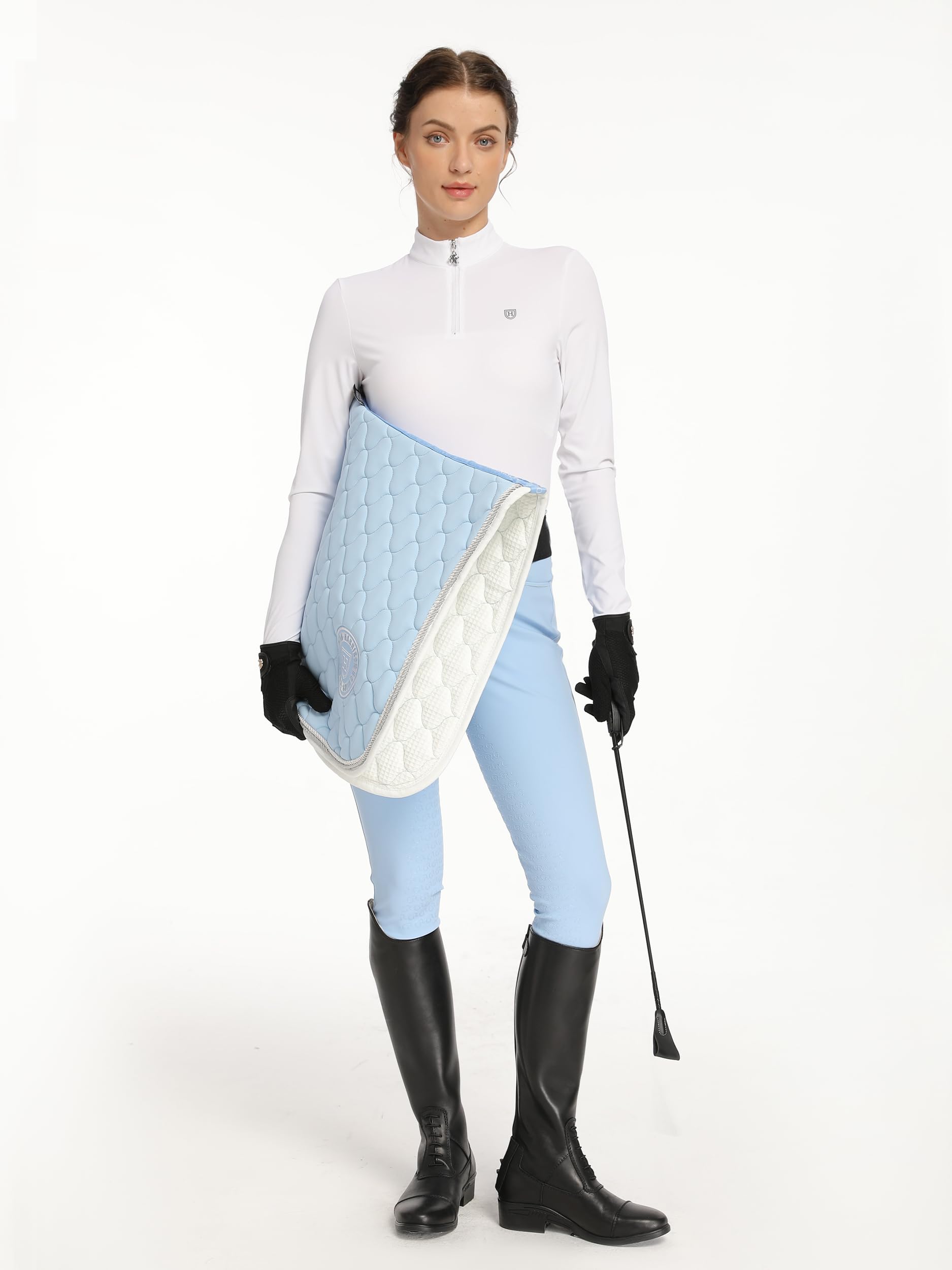 Harrison Howard Maglia a maniche lunghe da donna per equitazione, assorbimento del sudore, asciugatura rapida, con cerniera a 1/4