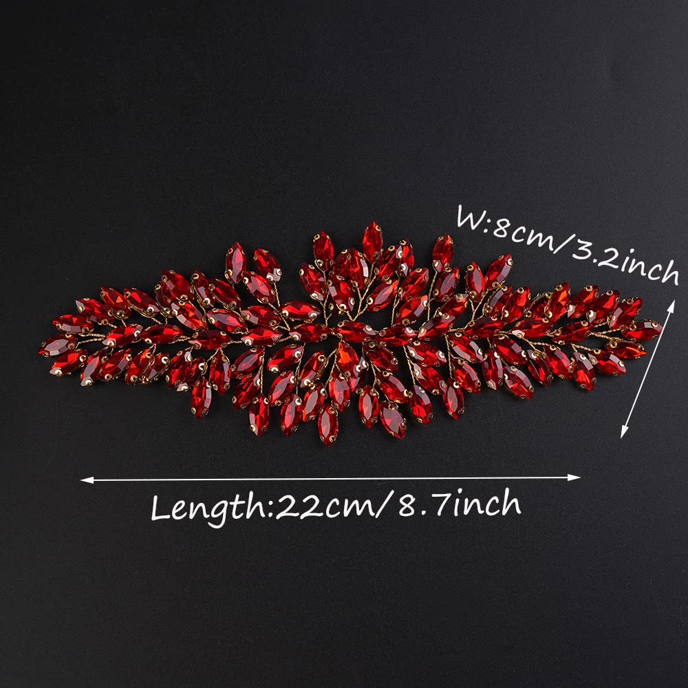 JWICOS Cerchietto per capelli da sposa in cristallo, per matrimonio e matrimonio, accessori per capelli per donne e ragazze (rosso)