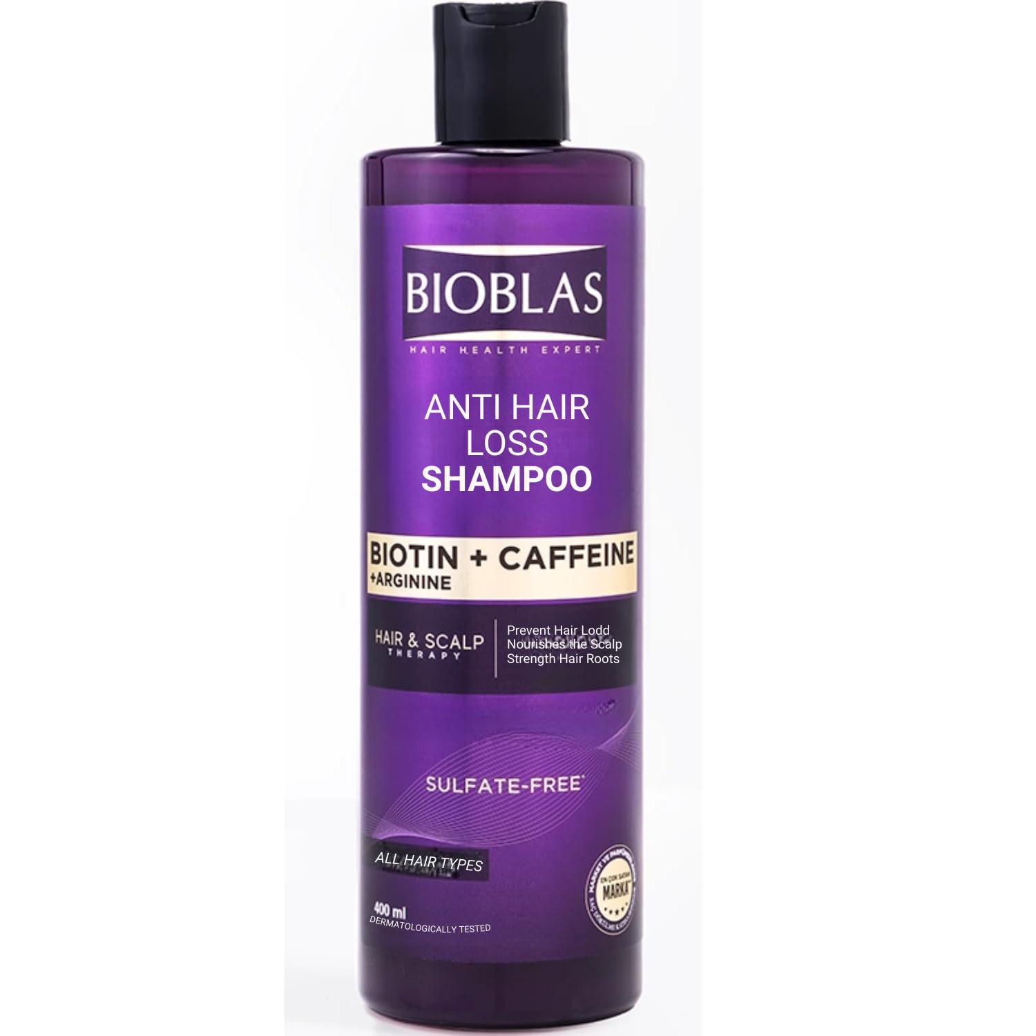 Bioblas Biotin Kafein Arjinin Şampuan – Saç Dökülmesine Karşı Güçlü Bitkisel Formül, Sülfatsız, BIOCOMPLEX B19 ile, 400 ml