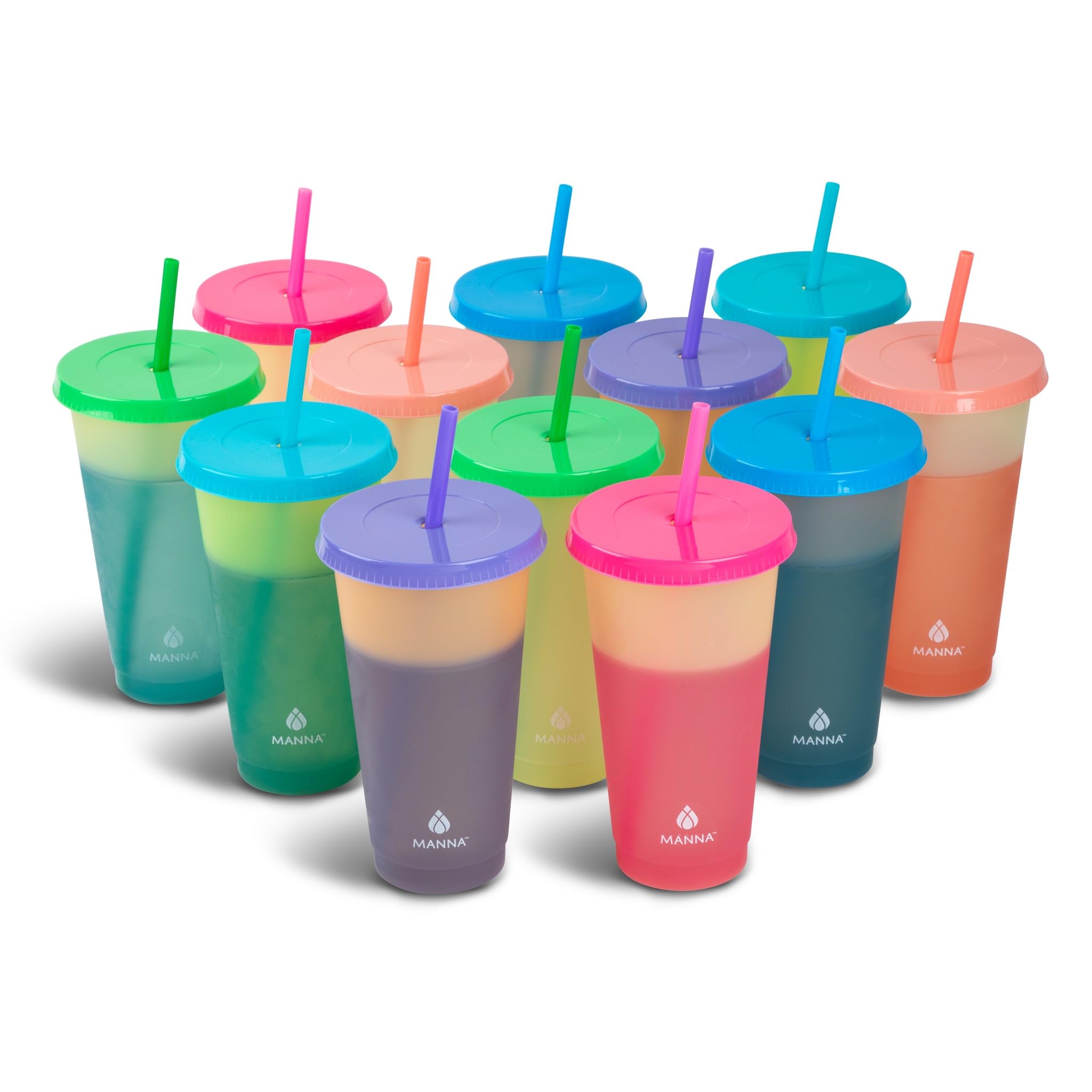 Manna Mehrwegbecher-Set, Farbwechsel, 680 ml, 24-teilig, Funky