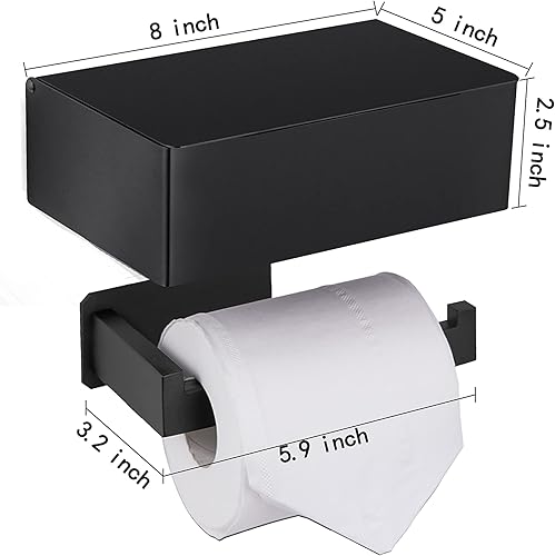 Miniatura 6 de YRONG Soporte adhesivo de papel higiénico con estante y almacenamiento, soporte para rollo de papel higiénico de montaje en pared y dispensador de