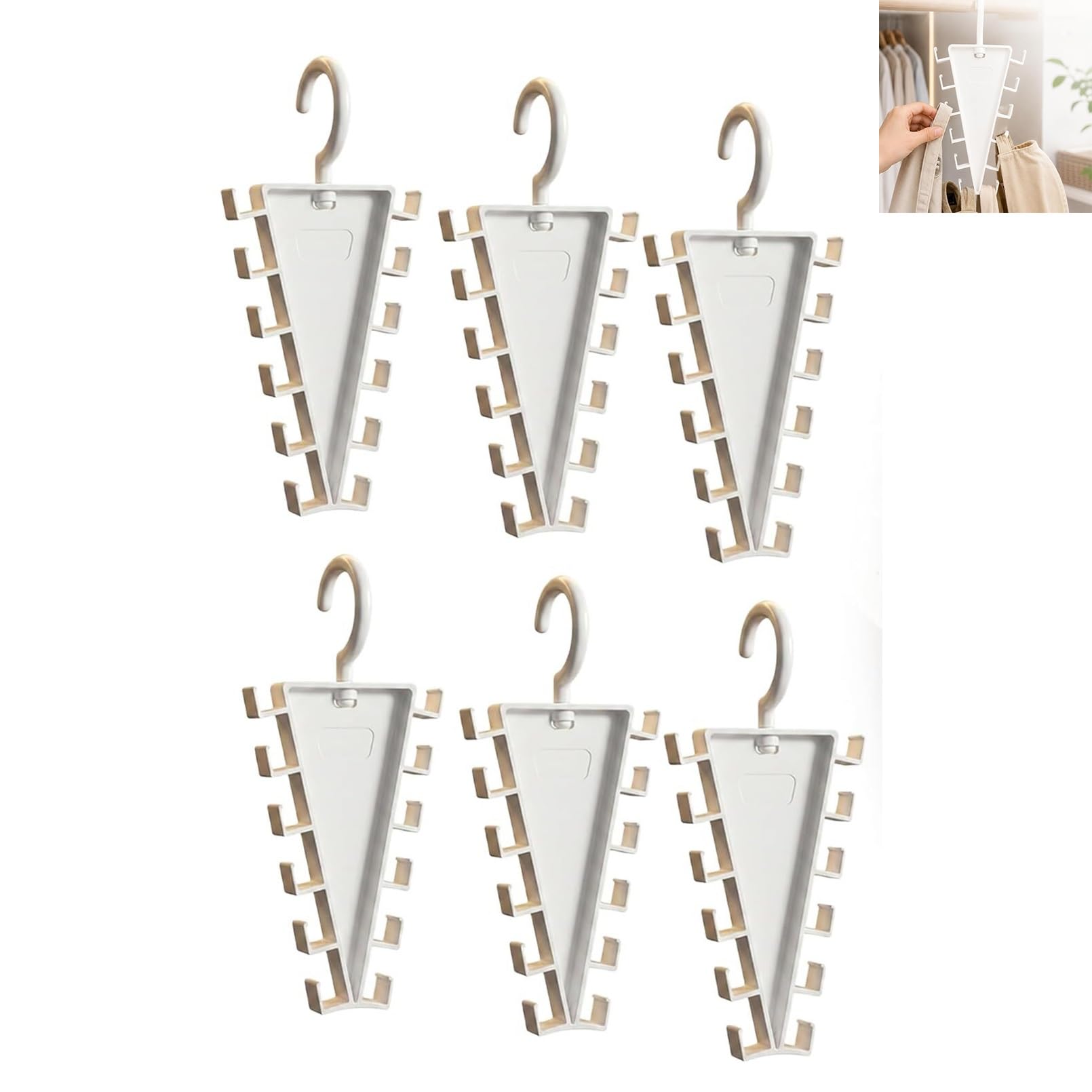 V Shaped Double-Sided Closet Organizer Hanger,Clothes Hangers Space Saving,360 ° Rotating Design,Double Sided Bracket,Closet Storage Organizer with 12 Hooks,for Tank Tops,Bags(6pc)