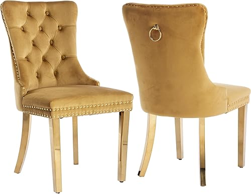 Miniatura 62 de Juego de 2 sillas de cocina y comedor de terciopelo, respaldo exterior capitoné, tapizadas en terciopelo, estructura de madera maciza (celeste, 2