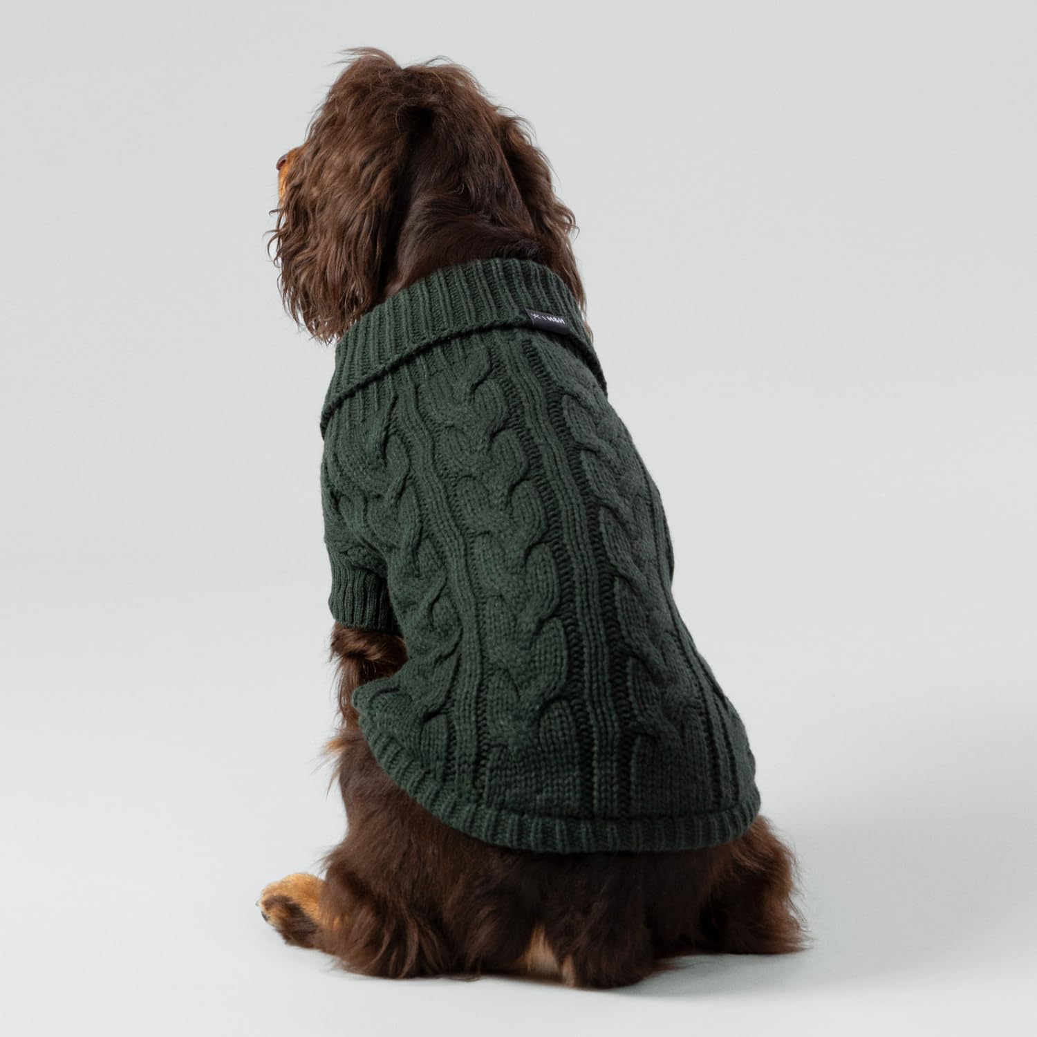 HUGO & HUDSON x Hackett Hundepullover mit Zopfmuster, Warmer Rollkragenpullover aus Strick, Grün, XL