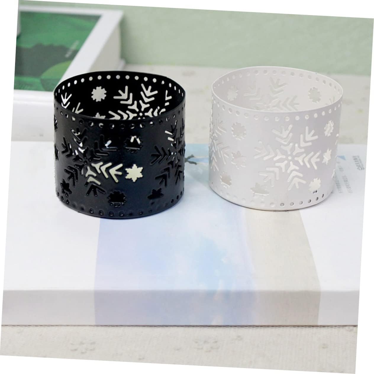 NOLITOY 3pcs Iron Hollow Christmas Candle Holders Black Snowflake Decorations Desktop Pen Holder Home Office Decor