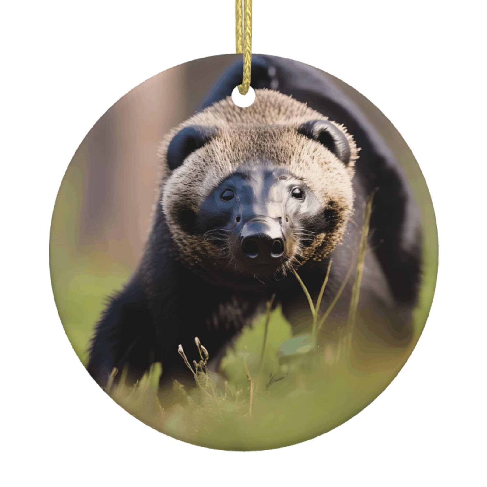 Black And White Honey Badger Print Christmas Ornaments, Ceramic Hanging Ornament, Round Shape Decorations