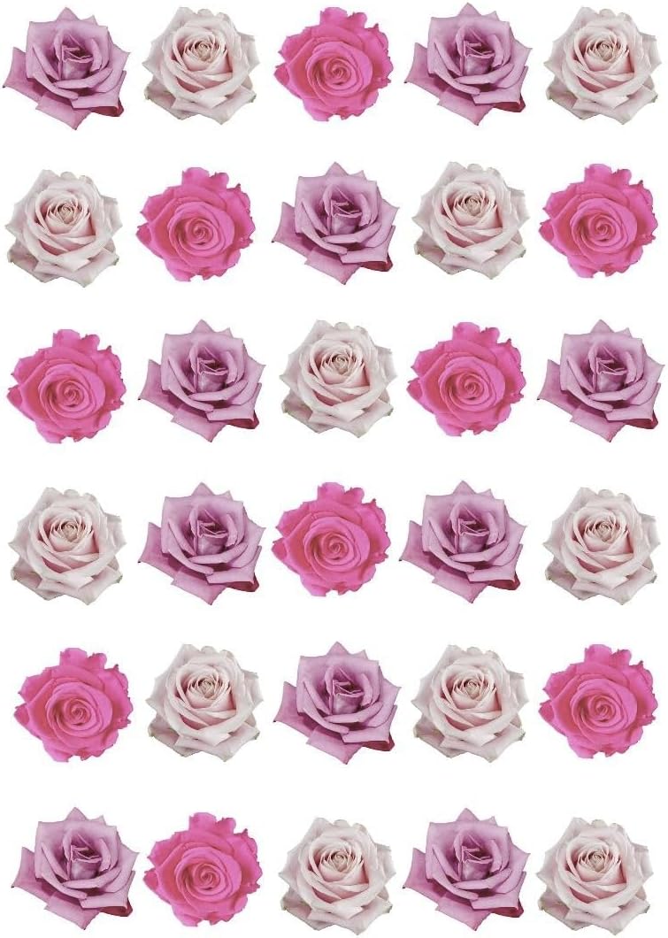 30 x 2D Edible Rice Wafer Paper Pink Roses Mixed Colours Single Rose Cupcake Toppers Cake Decorations Flowers
