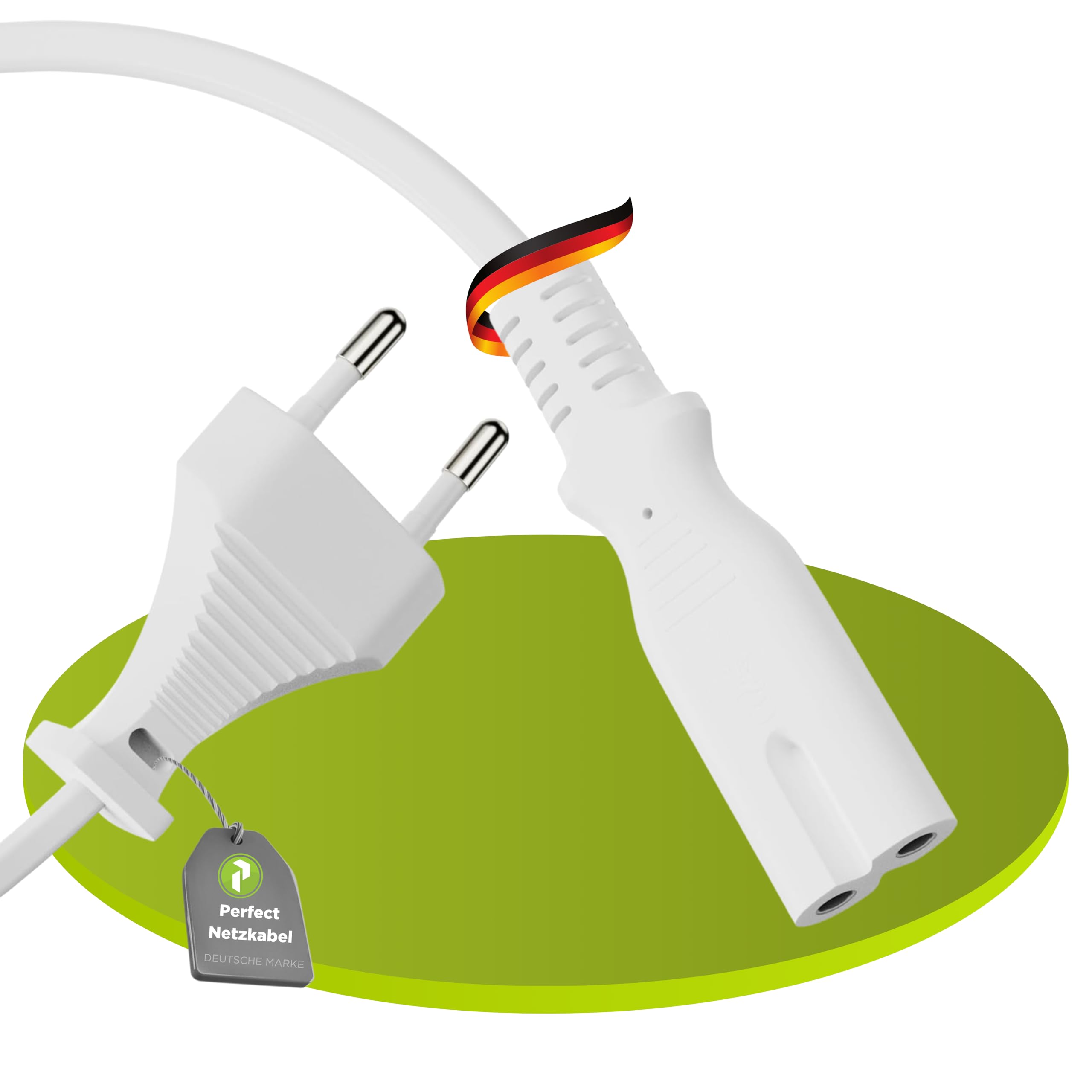Perfect kabel zasilający 2-biegunowy, 5,0 m, wtyczka euro typu C na Euro 8, wtyczka IEC C7, gniazdo sieciowe, zasilacz do urządzeń gospodarstwa domowego, PS3, PS4, PS5, TV itp., biały