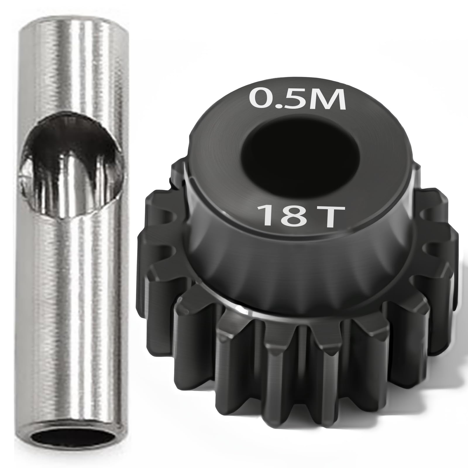 0.5M Pinion Gear 18T Hardened Steel 3.175mm Bore with 2.3mm Adapter, Precision Motor Gear for ARRMA 1/14 Typhon 1/16 Mojave 1/18 Granite, Losi 1/12 NASCAR, 0.5Mod Gear 13T-27T for HOBBYWING Motors